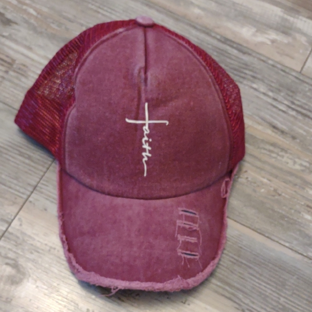 Faith Red Distressed Cap